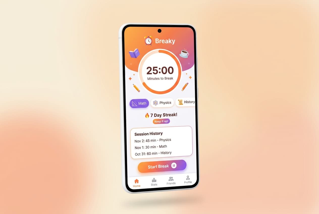 Breaky study productivity app interface